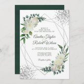 Invitation Cadre vert floral blanc (Devant / Derrière)
