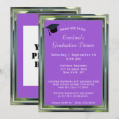 Invitation Cadre vert métal violet Dîner Casquette Graduation (Devant / Derrière)