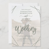 Invitation Cadre vert sauge simple script photo mariage (Devant)