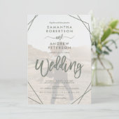 Invitation Cadre vert sauge simple script photo mariage (Debout devant)
