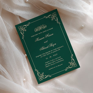 Invitation Cadre Victorien Or Vert Émeraude Mariage Musulman