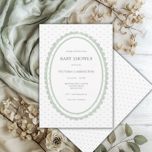 Invitation Cadre vintage à dentelle vert sauge 