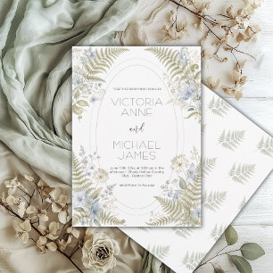 Invitation Cadre vintage à motif de fougère florale bleue Élé