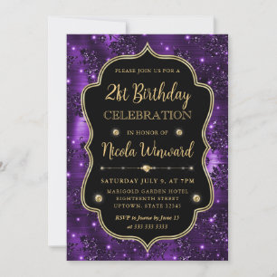 Invitation Cadre vintage à paillettes violettes élégantes pou
