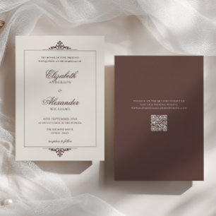 Invitation Cadre Vintage Ancien Argent Brun Code QR Mariage