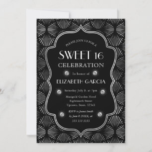 Invitation Cadre vintage Art Déco noir et argent pour Sweet 1