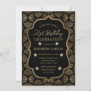 Invitation Cadre vintage Art Déco noir et or pour 21e anniver