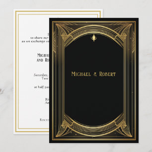 Invitation Cadre vintage Art Déco or et noir