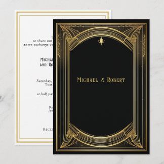 Invitation Cadre vintage Art Déco or et noir