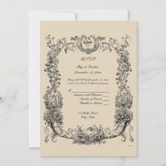 Invitation Cadre vintage baroque rococo avec cœurs RSVP (Devant)