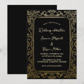 Invitation Cadre Vintage élégant | Noir Mariage (Devant / Derrière)