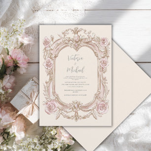 Invitation Cadre vintage floral rose Élégant mariage