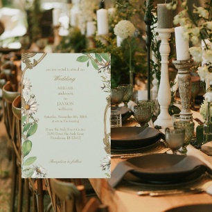Invitation Cadre Vintage Marguerites Mariage Sage