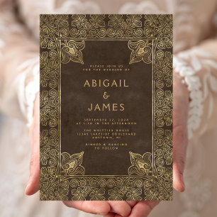 Invitation Cadre Vintage Mariage Brun Or