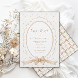 Invitation Cadre vintage neutre à bordure ourlée. Baby Shower