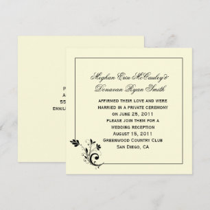 Invitation Cadre vintage noir crème ivoire à motifs floraux
