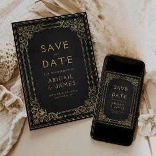 Invitation Cadre Vintage Noir Or Mariage Save the Date