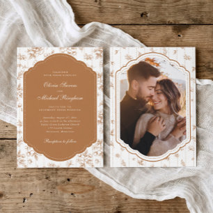 Invitation Cadre Vintage Orange Toile Française Photo Mariage