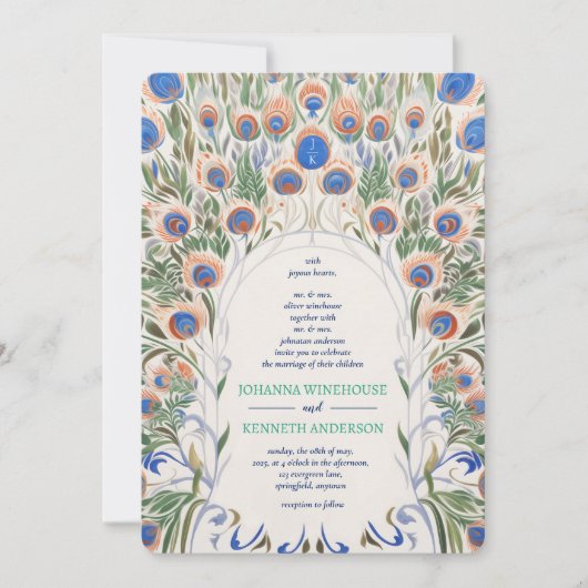 Invitation Cadre Vintage Peacock | Mariage de monogramme (Devant)