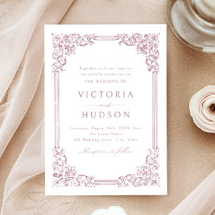 Invitation Cadre Vintage Rose Poussiéreux Élégant Mariage
