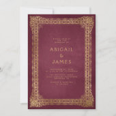 Invitation Cadre Vintage Rouge Or Mariage (Devant)