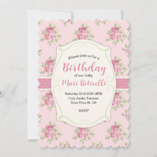 Invitation Cadre vintage shabby chic aux roses