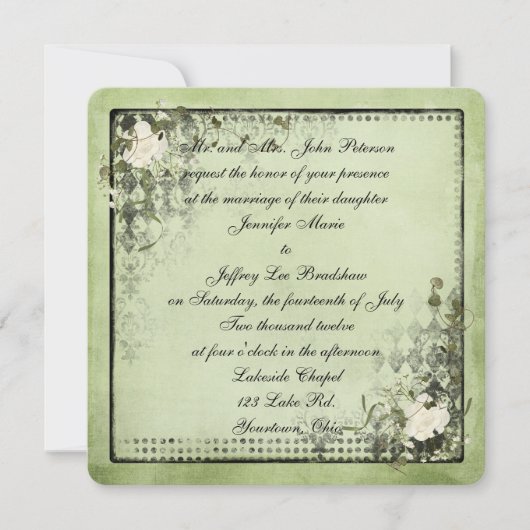 Invitation cadre vintage vert et noir (Devant)