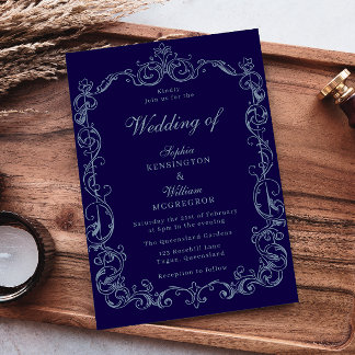Invitation Cadre Vintage Victorien Classique Mariage Navy