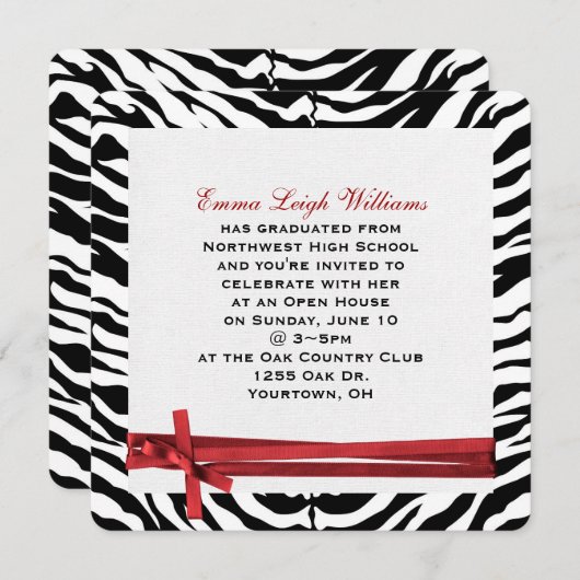 Invitation Cadre Zebra Graduation (Devant / Derrière)