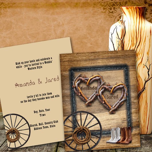 Invitation Cadres de brindilles de mariage occidental, bottes