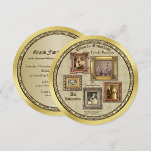 Invitation Cadres de photos antiques de réunion de famille Or