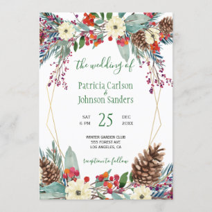 Invitation Cadres d'hiver or floral wreath Noël mariage