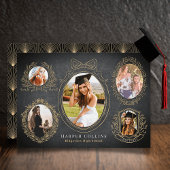 Invitation Cadres d'or et Accents botaniques Graduation noire