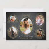 Invitation Cadres d'or et Accents botaniques Graduation noire (Devant)