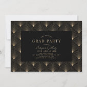 Invitation Cadres d'or et Accents botaniques Graduation noire (Dos)