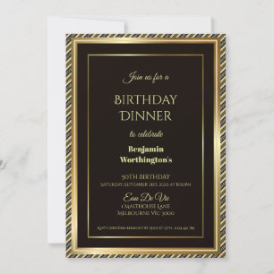 Invitation Cadres d'or rayé 50e dîner d'anniversaire Invitati