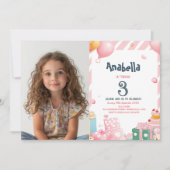 Invitation Cadres et ballons Fille rose Fête d'anniversaire (Devant)