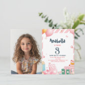 Invitation Cadres et ballons Fille rose Fête d'anniversaire (Debout devant)