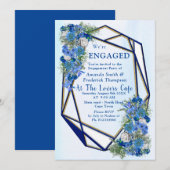 Invitation Cadres géométriques Gold-Navy & Fleurs bleues (Devant / Derrière)