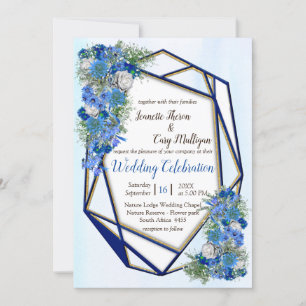 Invitation Cadres géométriques Gold-Navy & Fleurs de maïs
