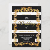Invitation Cadres or avec bandes noires et blanches | MARIAGE (Devant)