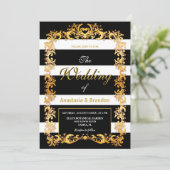 Invitation Cadres or avec bandes noires et blanches | MARIAGE (Debout devant)