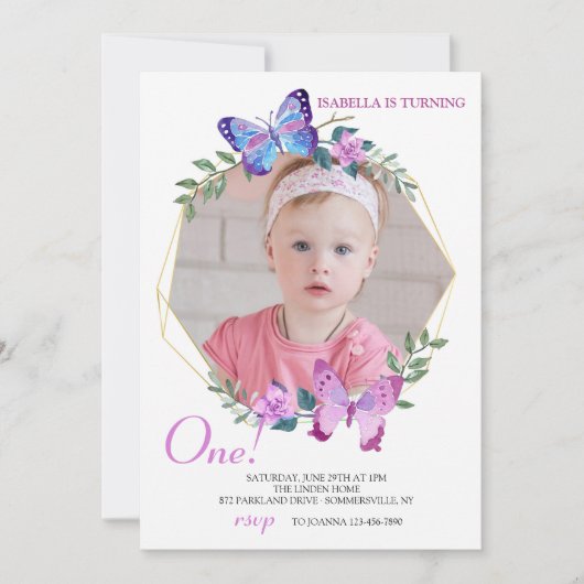 Invitation Cadres papillon photo Anniversaire (Devant)