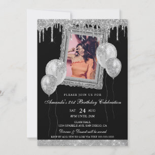 Invitation Cadres photo en argent et en Parties scintillant n
