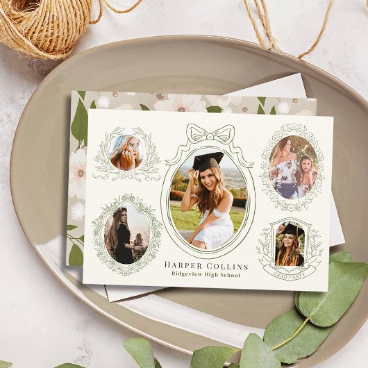 Invitation Cadres verts et accents botaniques Diplôme de crèm