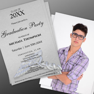 Invitation Caducée de graduation médicale Chrome Argent Pho