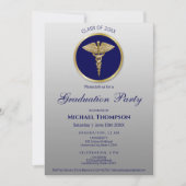 Invitation Caducée d'or Caducée bleu Diplômé en médecine | Ph (Devant)