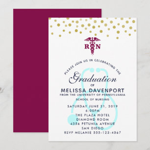 Invitation Caducée élégant et diplômé en soins infirmiers au 