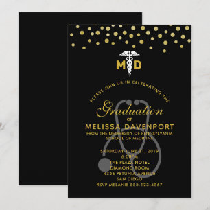 Invitation Caducée élégant et docteur diplômé au stéthoscope