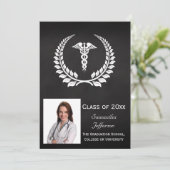 Invitation Caducée médical de laurier (Debout devant)